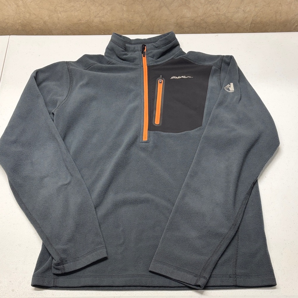 Eddie Bauer First Ascent Gray Fleece Half Zip Pullover Orange Accents Men’s SM